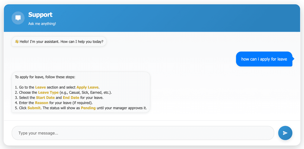AI Support Chat Interface